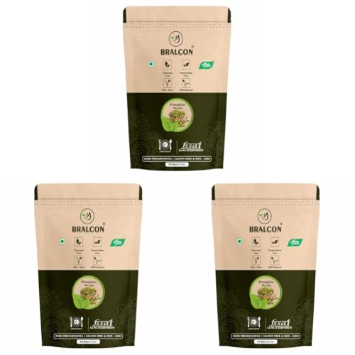 Image of BRALCON Organic Pumpkin Seeds - 100g | Raw Unroasted Pumpkin Seeds for Eating | Protein and Fiber Rich Superfood | Rich in Omega-3 fatty acids (Pack of 3)