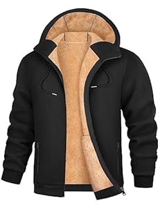 PASUDA Sweats Homme Polaire Sweat à Capuche Veste avec Zippée Hiver Chaud Épaisse Sherpa Manches Longues Manteaux Poche Zippée Blouson Thermique Casual Travail Sport (Noir, M)