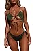 Produktbild Aelle Damen Bikini Set Zwei Stücke, Sexy Dreieck Badeanzug Volltonfarbe Openwork Bademode Frauen Schwimmen Kostüm Klassische Einfache Beachwear (XL, Grün)