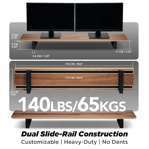 Image of ULTRARM Moodular Wooden Monitor Stand Desk Organizer, Large 45.6 inch Walnut | Customizable Organized Workspace, Aluminum Slide Rails, 10 Add-Ons Sold Separately: Storage Drawer, Tablet, Phone & More