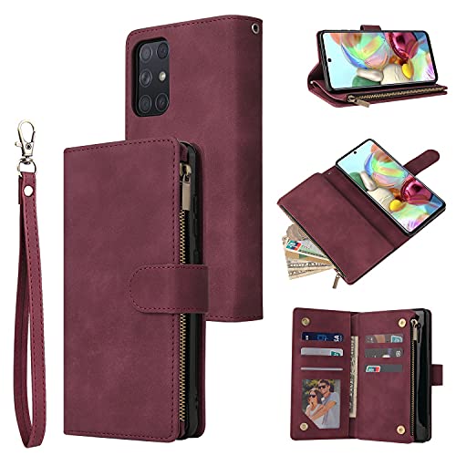 Protection Premium Galaxy A72 portefeuille en cuir PU soft bordeaux finition folio