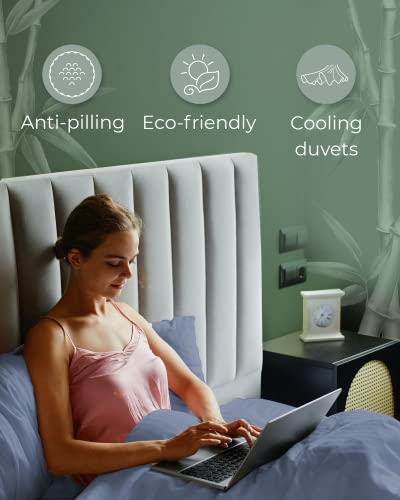 Linenwalas 100% Bamboo Duvet Cover Queen Set Size Silky Bahamas Blue 3Pcs 300Tc Luxury Soft Comforter Cover 90" X 90", Oeko-Tex Cooling Bamboo Duvet Covers With Zipper Closure And Corner Ties #TOP7