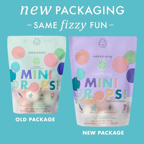 Image of Dabble & Dollop Mini Bath Bombs, Soothing Scents - Natural Origin, Mixable Scents, Clean Ingredients, No Synthetic Dyes, Toddler & Kids Bath Bombs in Resealable Pouches (Set of 24)