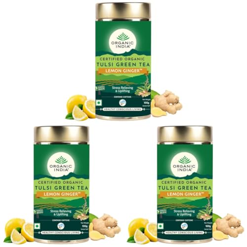 Image of ORGANIC INDIA Tulsi Green Tea Lemon Ginger 100 gm tin (Pack of 3)