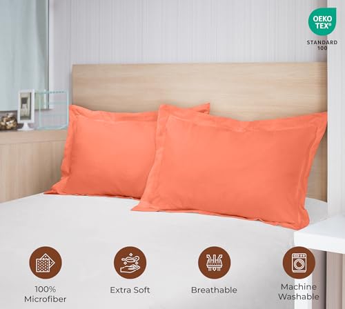 Image of Royale Linens Pillow Shams 2 Pack King Size 20x36 Inch - Brushed 1800 Microfiber - Bed Pillow Shams, Wrinkle Resistant Super Soft and Cozy - Back Overlap Closure - Oxford Pillowcase (King, Coral)