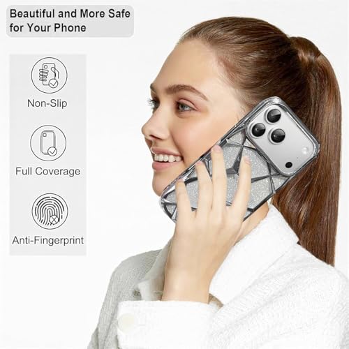 Image of VONZEE Gradient Glitter Back Cover Case Compatible with iPhone 17 Pro, Luxury Electroplated 3D Cube, Diamond Bling Shiny Soft TPU Clear Shockproof Women Girls Protective Phone Cover (Grey)