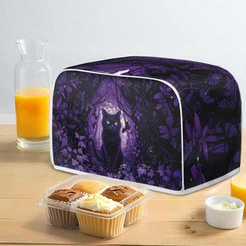 Image of Talayituse Cat Bat Maple Leaves Print 2 Slice Toaster Covers Dust Protection Bread Maker Covers Halloween Decoration Toaster Oven Cloth Cover Kitchen Accessories Washable Appliance Cover, S