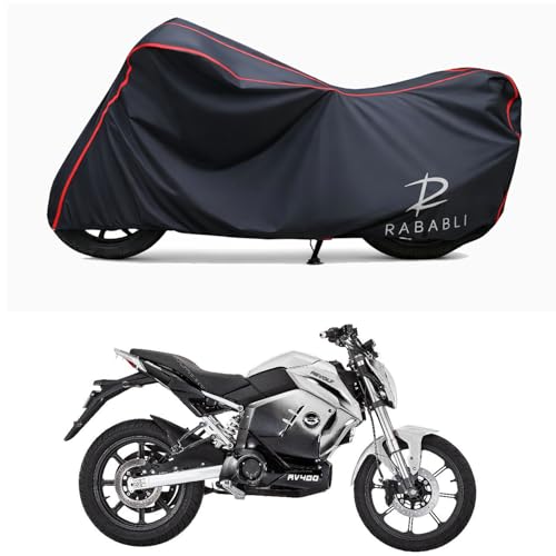Image of Waterproof Bike Body Cover Compatible for | Revolt RV400 | Taffeta Fabric, Red Piping Design, Bottom Elastic Fit | Dustproof, Sun UV & Rain Protection for All Bikes