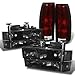 For 1994-1998 C/K Suburban Tahoe Silverado Smoked Headlights+Bumper+Corner+Red Smoked Tail Lights Combo