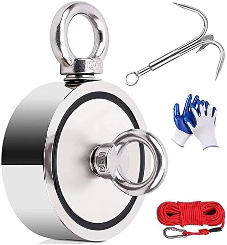 Magnet Fishing Kit 770KG Double Sided Fishing Magnet with Rope 20M Grappling Hooks Gloves Carabiner Two Eyebolt Neodymium Rare Earth Powerful Super Strong Magnet for Salvage