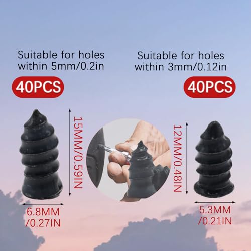 Image of 80-Pack Tire Repair Nails Plugs 2 Sizes with Screwdriver for Car | 80-pack 2 sizes rubber plugs, includes screwdriver, fast self-service repair, fits car auto motorcycle vacuum tires