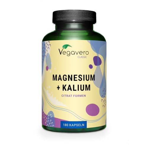 Magnesium + Kalium | Premium: Reine Citrat Formen - Ohne Zusatzstoffe | Hohe Bioverfügbarkeit | Elektrolyte | Muskeln - Blutdruck - Energie * | Laborgeprüft | Vegan | Deutsche Produktion von Vegavero