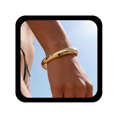 Image of Cybche Punk Wide Chunky Bracelets Round Gold Bangle Bracelets Hinged Classic Bracelet Minimalist Metal Bracelet Stacking Gold Bangle Jewelry for Women