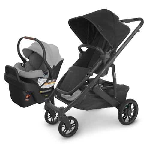 UPPAbaby Travel System, Includes Cruz V2 Stroller + Aria Lightweight Car Seat Combo - Toddler Seat, Car Seat, Base + Infant Insert Included - Jake (Charcoal) + Anthony (Grey)