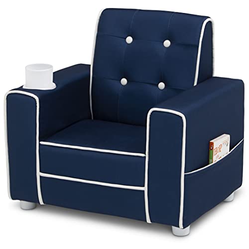 Delta Children Chelsea Kids Upholstered Chair with Cup Holder, Navy by Delta Children - Image 4