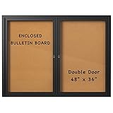 INNOVART Enclosed Bulletin Board 48” x 36”, Lockable Cork Noticeboard with Black Aluminum Frame, Wall Display Case with 2 Swing-Open Doors, Information Cabinet for School, Office, Commercial, etc.