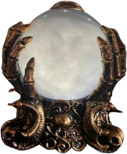 Led Lighted Animated Decor Halloween Crystal Ball Animated Spinning Glowing Orb with Skeleton Hand (1PCS)