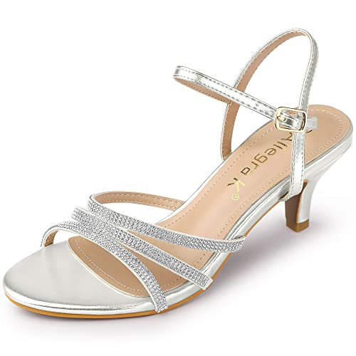 Sandales à talon pour femme Allegra K argentées pointure 38 avec strass de soirée
