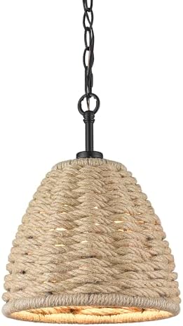 Hathaway Mini Pendant Matte Black with Woven Hemp Rope Shade