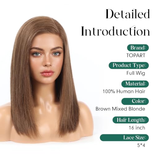 Image of 5x5 Lace Front Wigs for women,Human Hair Blonde Straight Glueless with Free Part & Pre Plucked Natural Hairline 16 Inch(Brown)