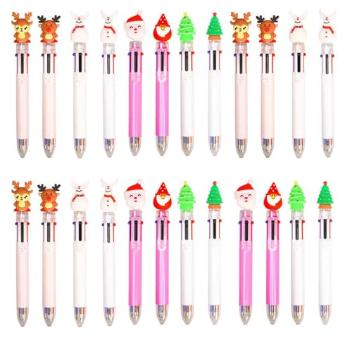Stylos à bille rétractables multicolores 6 en 1 de Noël en lot de 24