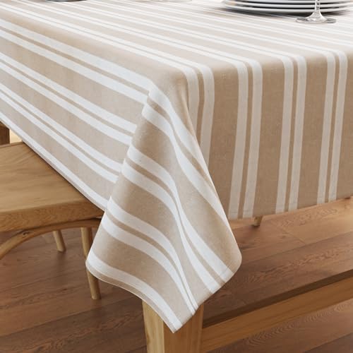 Encasa XO Nappe Rectangulaire en Coton | (140x240 cm) | Rayures Franca Beige | Nappe Décorative