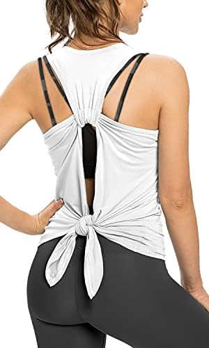 Sanutch Open Back Workout Tank Tops for Women Tie Back Yoga Tops Backless Shirt White S