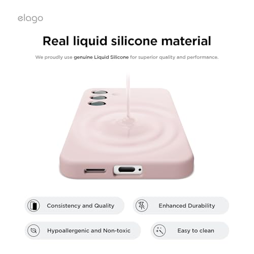 Image of elago Compatible with Samsung Galaxy S25 Plus Case, Liquid Silicone Case, Full Body Protective Cover, Shockproof, Slim Phone Case, Anti-Scratch Soft Microfiber Lining, 6.7 inch (Lovely Pink)