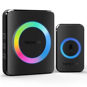 TECKNET Funkklingel, Kabellose Türklingel Funk Set 400m Reichweite, IP65 Aussen Wasserdicht Haustür Klingel mit 1 Plug-In-Empfänger und 1 Sender, Ring doorbell und Klingelknopf Mit LED-Blitz