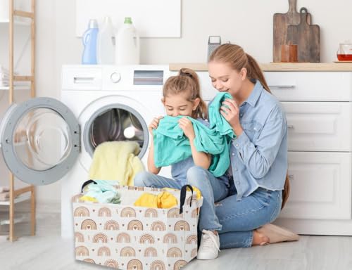 Image of Sanjiaofeng Rectangular Boho Basket Rainbows Storage Bins,Girls Storage Basket with Handles.Clothers,Books,Kid's Gifts Bins. (Rainbows)