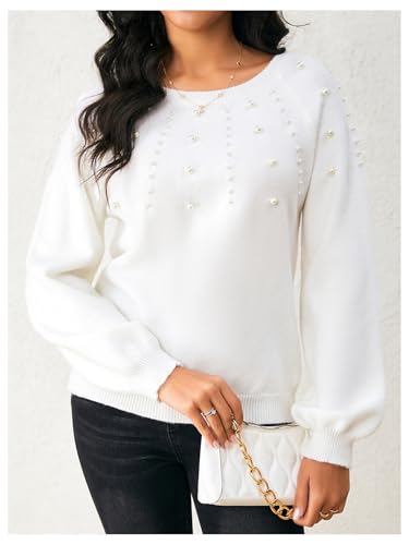Verdusa Women's Pearl Pullover Sweaters Long Sleeve Round Neck Cute Dressy Casual Knitted Sweater4