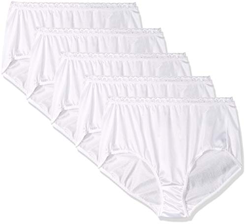 JUST MY SIZE Women's Plus Size Brief with Wicking 5-Pack, White, 9