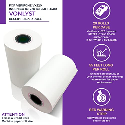 Vonlyst Thermal Paper Roll 2 1/4 X 55 For Verifone Vx520 Ingenico Ict220 Ict250 Fd400 (20 Rolls) #TOP3