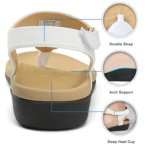 UTENAG Womens Arch Support Sandals Orthotic Thong Flip Flops +Comfort White Size 73