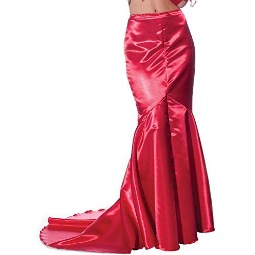 Jupe queue de paon rouge mi-longue asymétrique fluide bohème