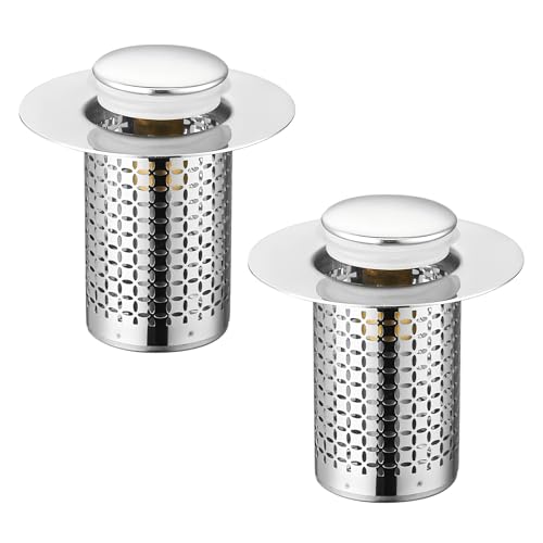 2 Piezas Tapón de Lavabo, 304 Acero Inoxidable Tapon Fregadero Cocina Tapon Pop Up Lavabo Diámetro del Agujero de 34-40MM Tapones de Desagüe, para Bañera Cocina Lavabos