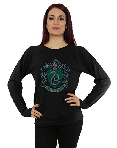 HARRY POTTER Mujer Slytherin Distressed Crest Camisa De Entrenamiento Small Negro