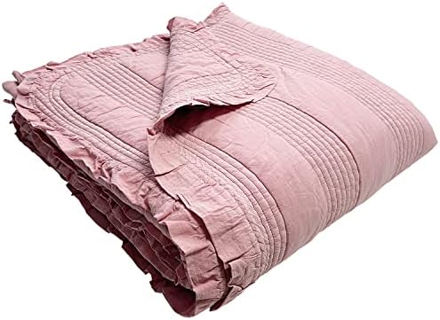 DAEGU1988HOME 100% Cotton Patterned Bed Coverlet, Blanket – Full/Double Size Bed 79 x91” - Pigment Washed Soft & Breathable Quilted Blankets for Bed and Couch – Lightweight Bed Coverlet (Indy Pink)