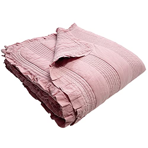 Daegu1988Home 100% Cotton Patterned Bed Coverlet, Blanket – Full/Double Size Bed 79 X91” - Pigment Washed Soft & Breathable Quilted Blankets For Bed And Couch – Lightweight Bed Coverlet (Indy Pink) #TOP1