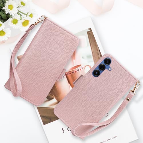 SZJAMIE Galaxy S25 ケース 手帳型 ギャラクシー S25 / SC-51F / SCG31 手帳型ケース おしゃれ 軽量 薄型 可愛い 人気 耐衝撃 上質な手触り カード収納 シンプル クリーン デザイン 財布型 全面保護 ブランド 横置き機能 ストラップ付き スマホケース (Galaxy S25 (SC-51F / SCG31) 対応, アプリコットピンク)