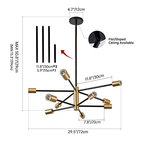 image for RUIYEY Sputnik Chandeliers Modern Black and Gold Chandeliers 10-Light 