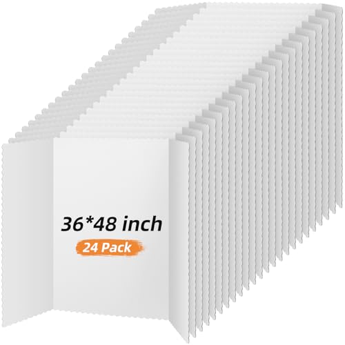 Image of Ctosree 24 Pcs 48 x 36 Inch Tri Fold Poster Board Bulk for Display,White | Science Fair Project,Classroom Display Paperboard, Single Wall Build, Lightweight Presentation Board,3 Panels