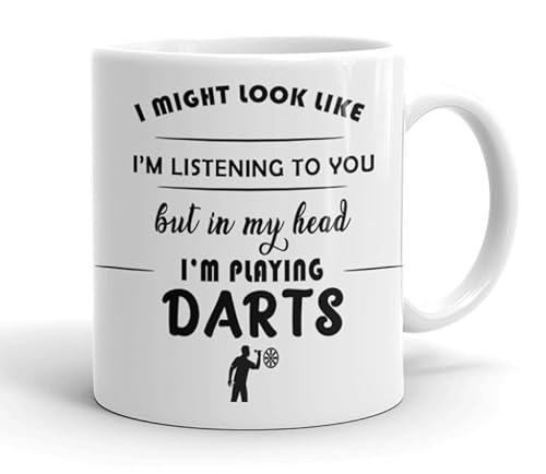 VIROSA Darts Mug – “in My Head I’m Playing Darts” – 11oz Ceramic Mug – Funny Gift for Pub Gamers – Birthday Gift for Men