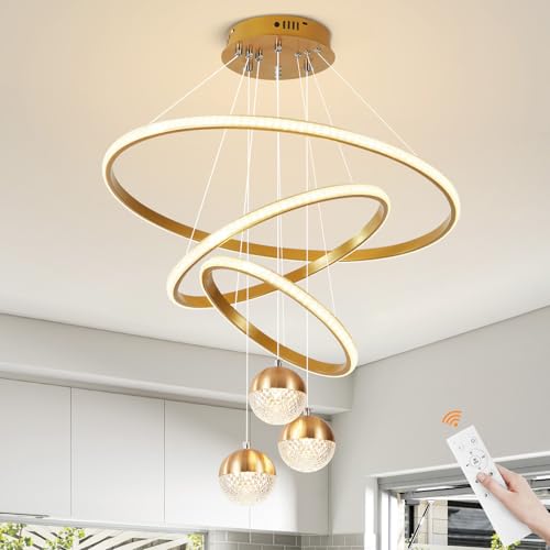 BCGMYLN Modern Led Chandeliers 3-Color Dimmable Gold LED Chandelier Pendant