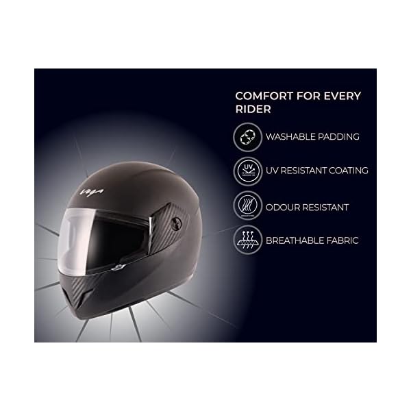 Vega Cliff ISI Certified Lightweight Full Face Gloss Finish Helmet for Men and Women with Clear Visor(Black, Size:L)