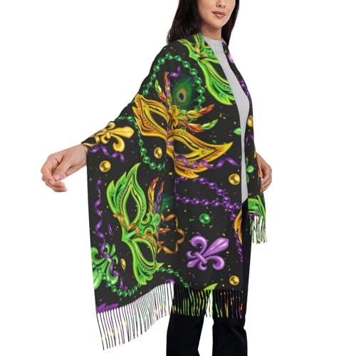 Womens Mardi Gras Cashmere Scarf, Warm Shawl Mardi Gras Green Print, Pashmina Scarves Wrap for Wedding Evening Dresses4