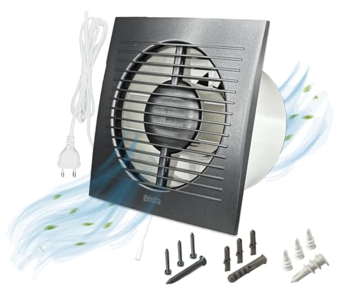 H&C VENT Ventilador de baño de 125 mm de diámetro con enchufe con interruptor, 1,5 m, IPX4, 16 W, 150 m³/h, 36 dB, ventilador de extracción, para baño, cocina, garaje, invernadero, tienda de