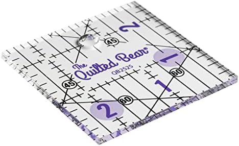 The Quilted Bear Quilting Rulers - Transparent Acrylic Non Slip Quilting, Patchwork & Sewing Ruler with Clear Black Lines & 30, 45 & 60 Degree Angles (2.5" x 2.5")