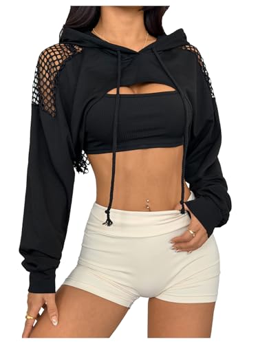 Image of SweatyRocks Women's Casual Solid Cut Out Front Long Sleeve Pullover Crop Top Sweatshirt, Solid Black, Large