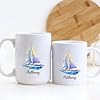Paire De Mugs En Grès – Motif Voilier 3D – Style Nautique Vintage